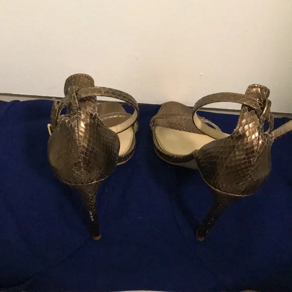 Zara, gold snakeskin, strappy sandals. - Picture 3 of 14